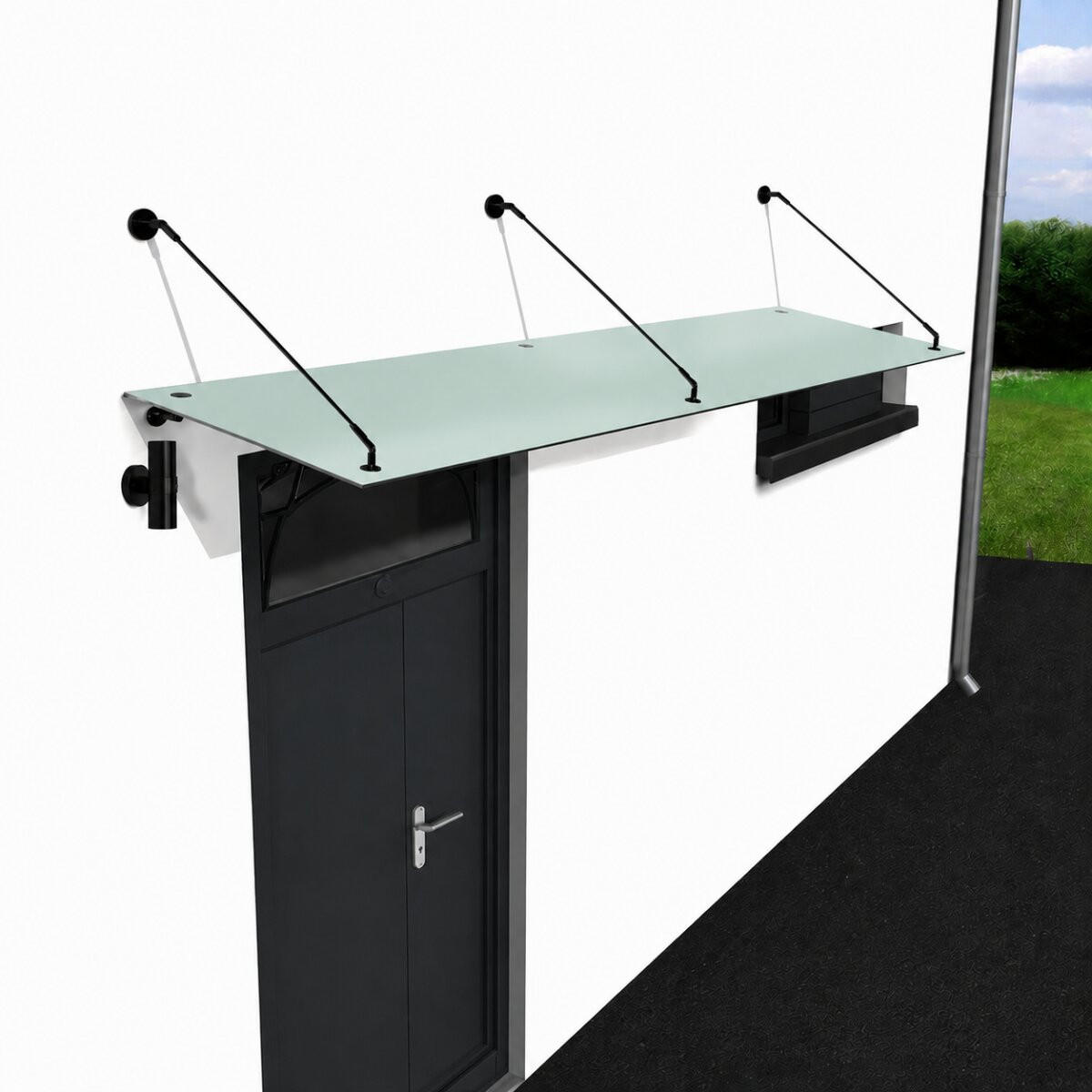 GLASVORDACH 200x90 cm Sicherheitsglas Edelstahl Satiniert Str-Schwarz - Weiß, Glas (200/1.31/90cm) -  Glaswerk Westfalen