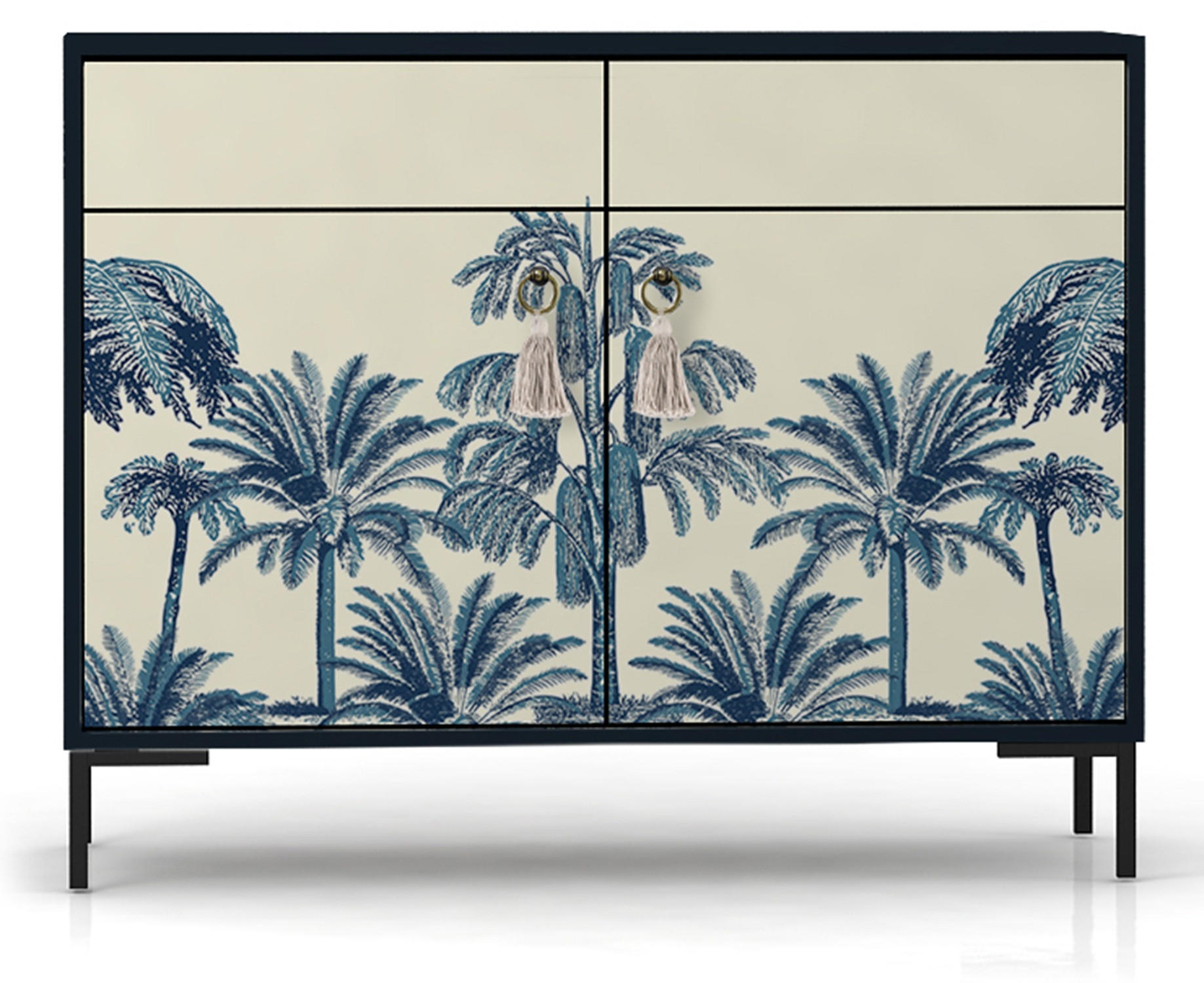 SIDEBOARD MDF 2 Türen und 2 Schubladen mit tropischem Druck ALISE LEA - Multicolor/Creme, Holzwerkstoff (90/84/45cm) - RNT By Really Nice Things