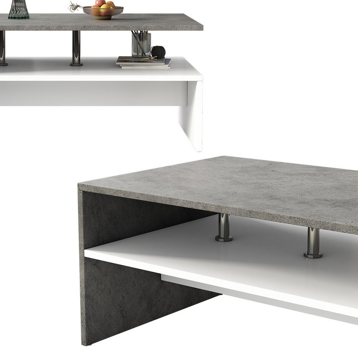COUCHTISCH Mike Beton 90 x 60 cm - Weiß/Grau, Holzwerkstoff (60/90/42cm) - Vicco