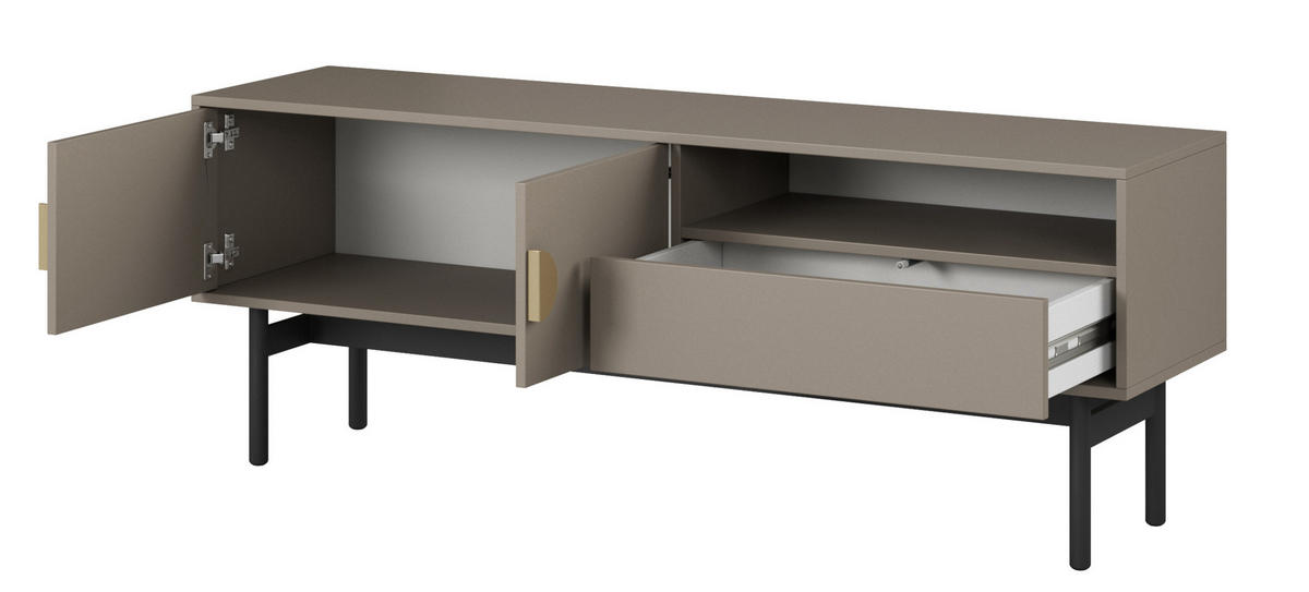 TV-SCHRANK Stoon Steingrau mit Schublade 154 cm - Beige/Goldfarben, Holzwerkstoff/Metall (154/57/38cm) - Selsey