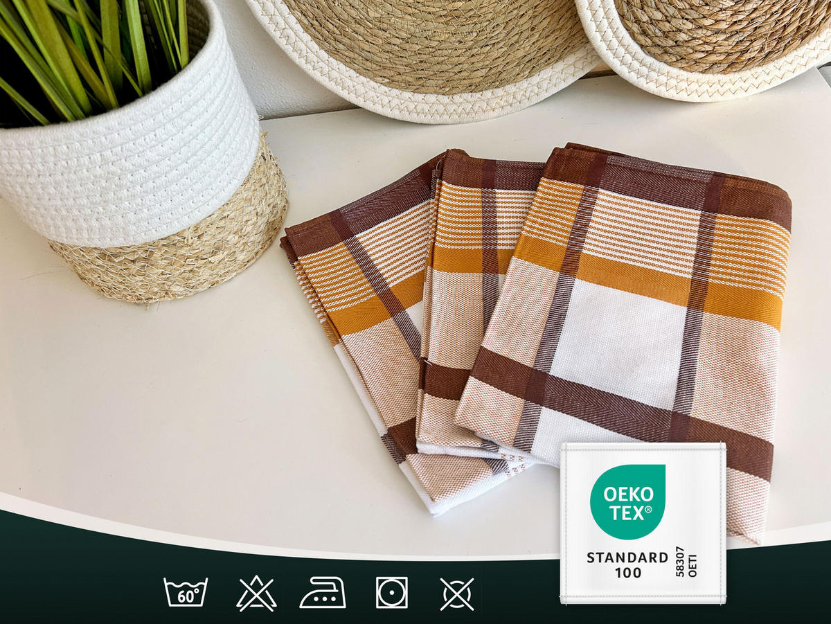GESCHIRRTÜCHER, 4er-Set, 50x70 cm, 100% Baumwolle, Braun - Braun, Textil (50/70cm) - Zollner