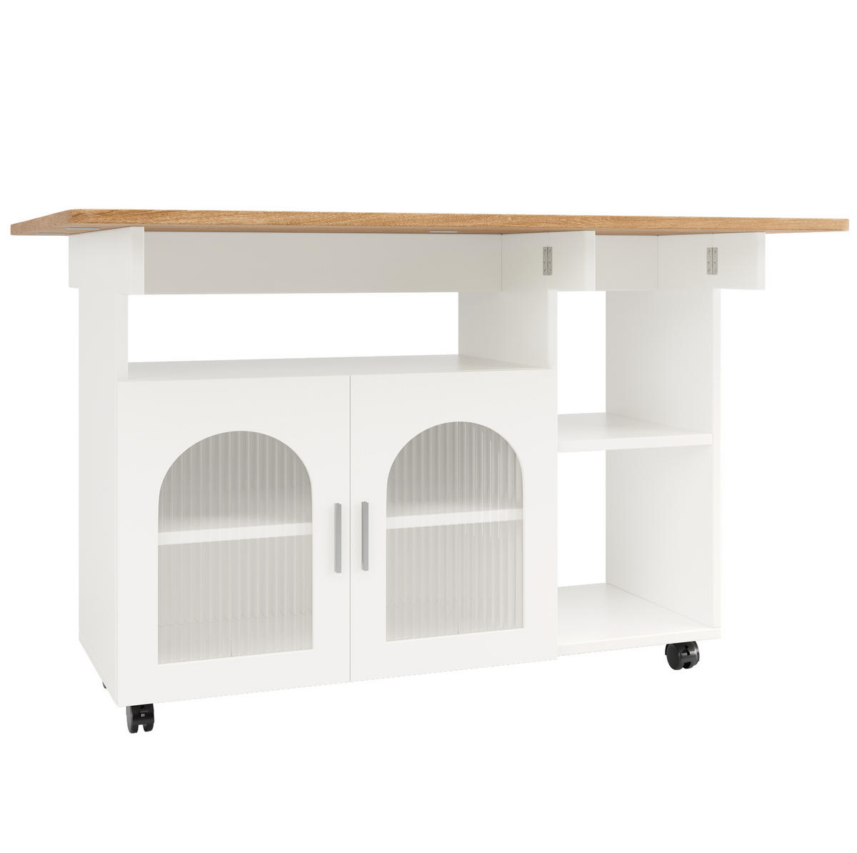 KÜCHENINSEL 120/79,5/30 cm aus MDF und Glas mit klappbarer Tischplatte - Weiß, Holzwerkstoff (30/79.5/120cm) - OKMYHOME