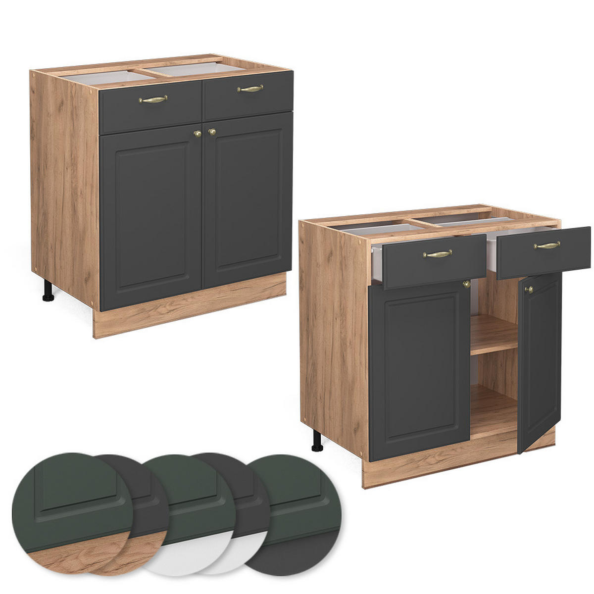 KÜCHENUNTERSCHRANK Fame-Line Anthrazit-Gold 80 cm, AP Marmor - Anthrazit/Eiche Wotan, Holzwerkstoff (80/82/60cm) - Vicco