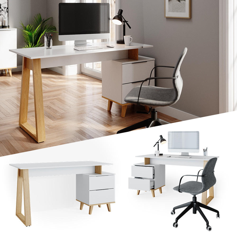 SCHREIBTISCH Nautica Weiß 138 x 60 cm mit Schubladen L - Eichefarben/Weiß, Holzwerkstoff (60/138/77cm) - Vicco