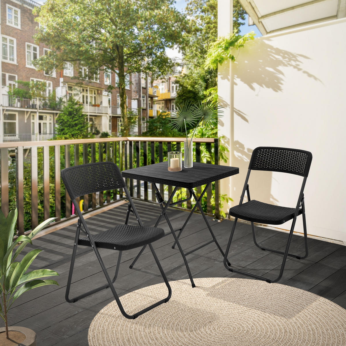 KLAPPSTUHL 2er Set Rattan-Optik Schwarz Kunststoff Metall - Dunkelgrau, Metall (51/82/46cm) - ECD-Germany