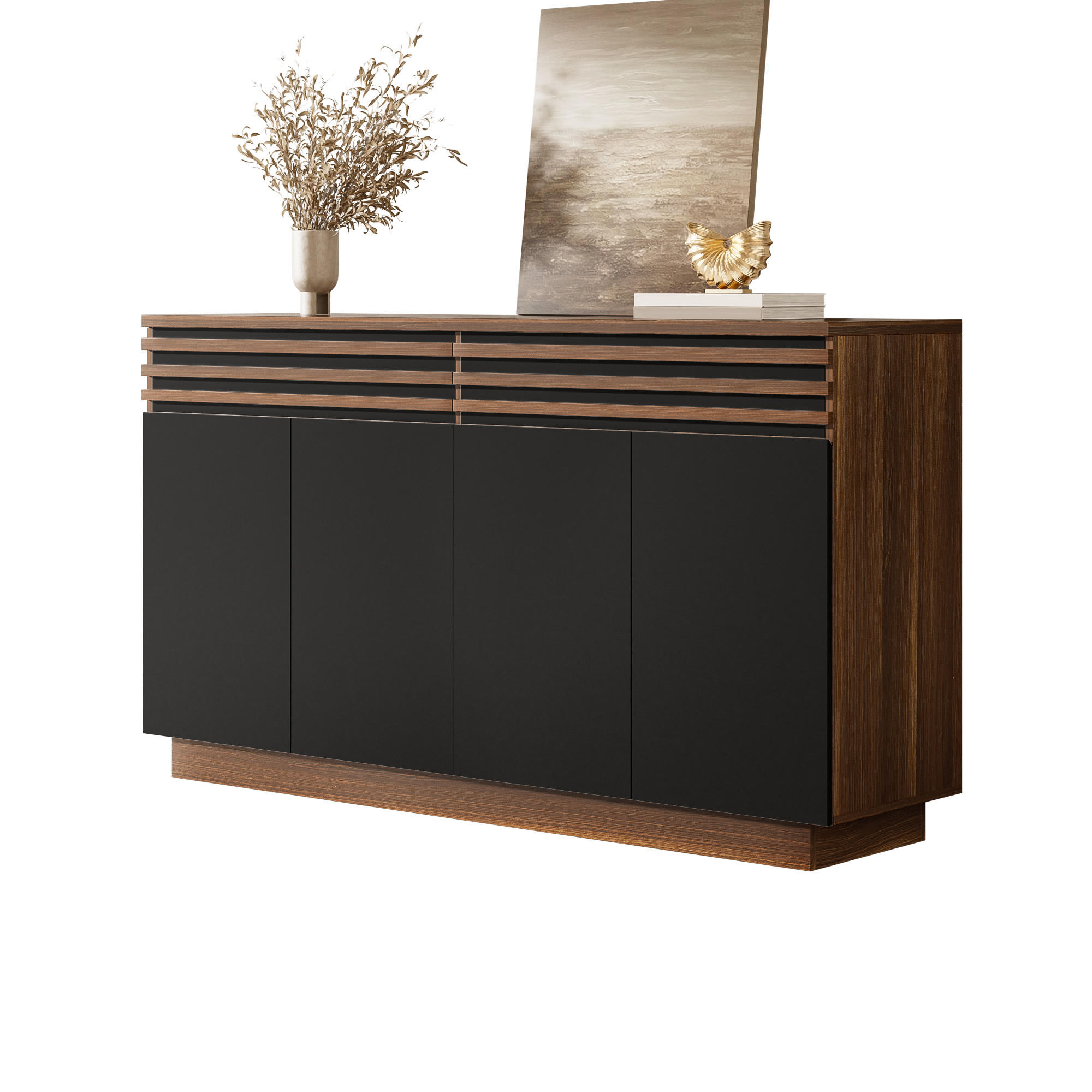 SIDEBOARD in Braun und Schwarz Anrichte mit Schubladen für Wohnzimmer, Küche und Esszimmer, B150/T40/H85 cm - Schwarz/Braun, Holzwerkstoff/Metall (150/85/40cm) - STILVORA