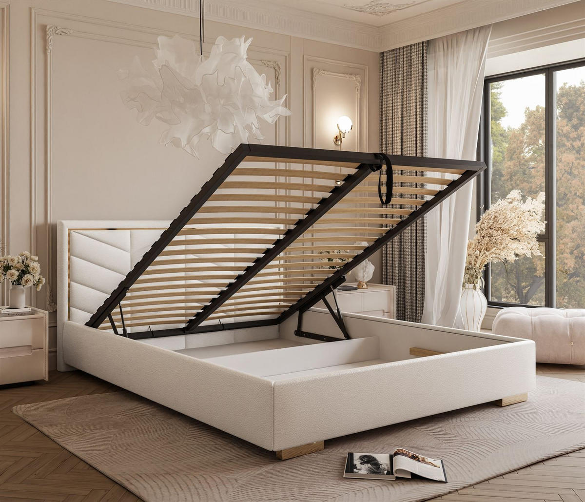 POLSTERBETT AURORA 120x200 mit Bettkasten Madryt 920 - Weiß, Textil (120/200cm) - Lookway