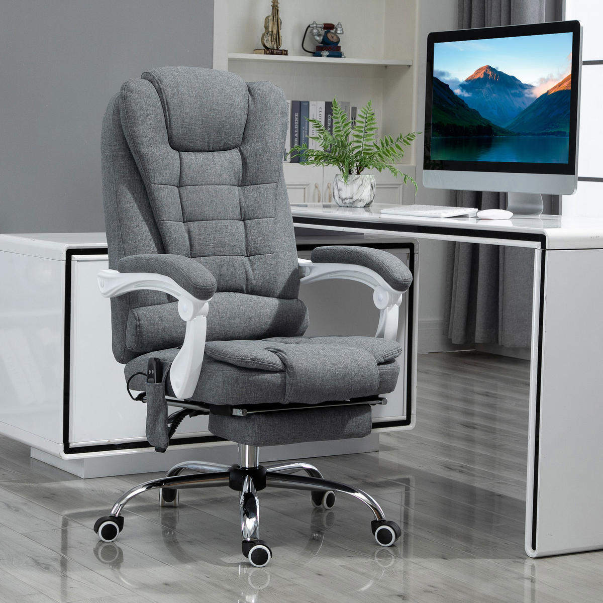 BÜROSTUHL mit Massagefunktion, Ergonomischer Schreibtischstuhl mit Liegefunktion - Silberfarben/Grau, Kunststoff/Textil (70/119/65cm) - Vinsetto