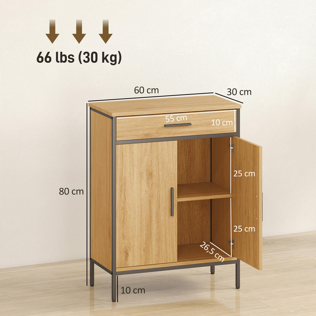 BADEZIMMERSCHRANK mit Schublade Soft-Close-Tür Eiche 60 x 30 x 80 cm - Eichefarben, Holzwerkstoff (30/80/60cm) - HOMCOM