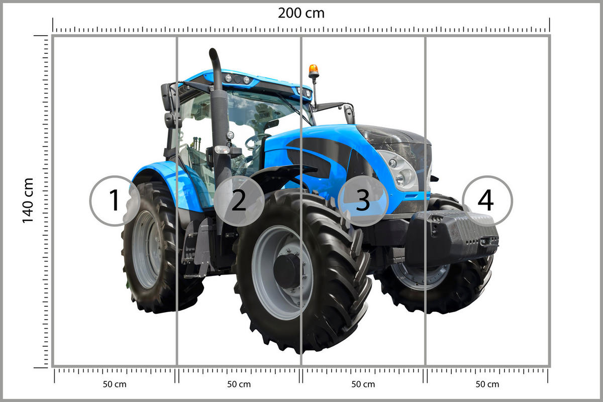 FOTOTAPETE für Jugendzimmer Blauer Traktor Landwirtschaft 200x140 - Blau/Schwarz, Papier (200/140cm) - Muralo