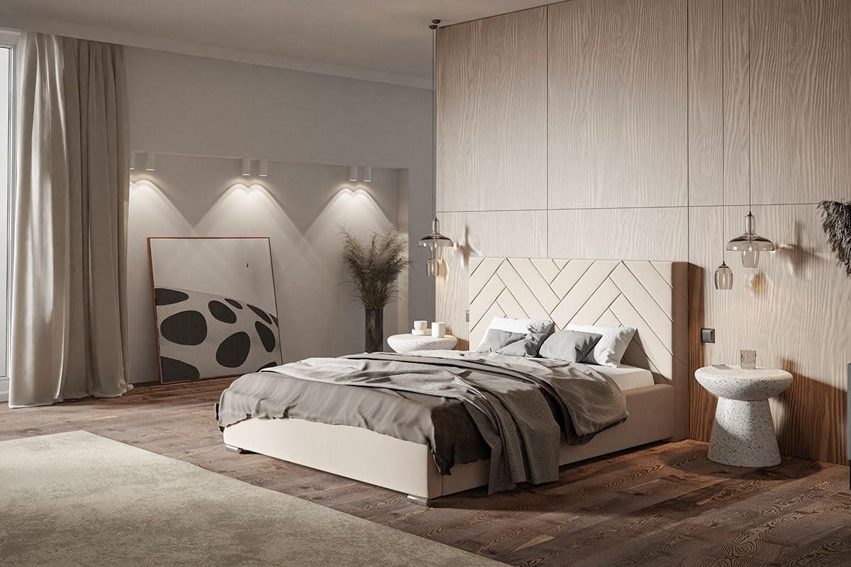 POLSTERBETT Sevilla mit Kopfteil, 180x200 cm, Doppelbett mit Bettkasten und Lattenrost aus Holz, Velourstoff Beige - Beige, Holz/Textil (180/200cm) - Alpi-Möbel