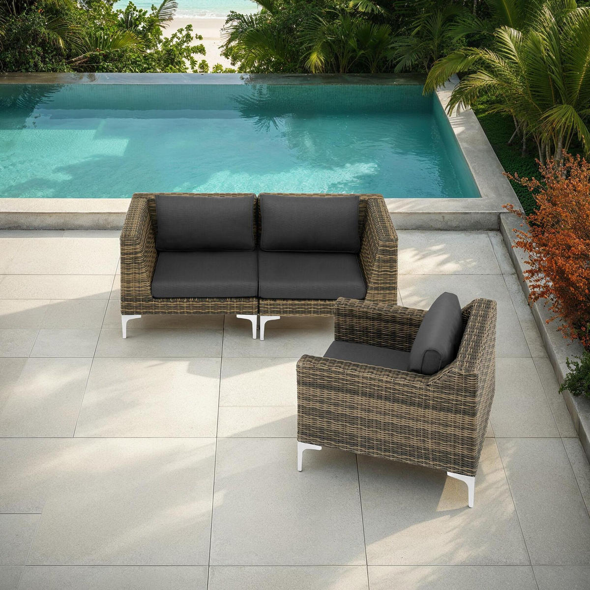 GARTEN-LOUNGE-SET Villanova,kein Aufbau,anthrazit-meliert - Anthrazit, Kunststoff - tectake