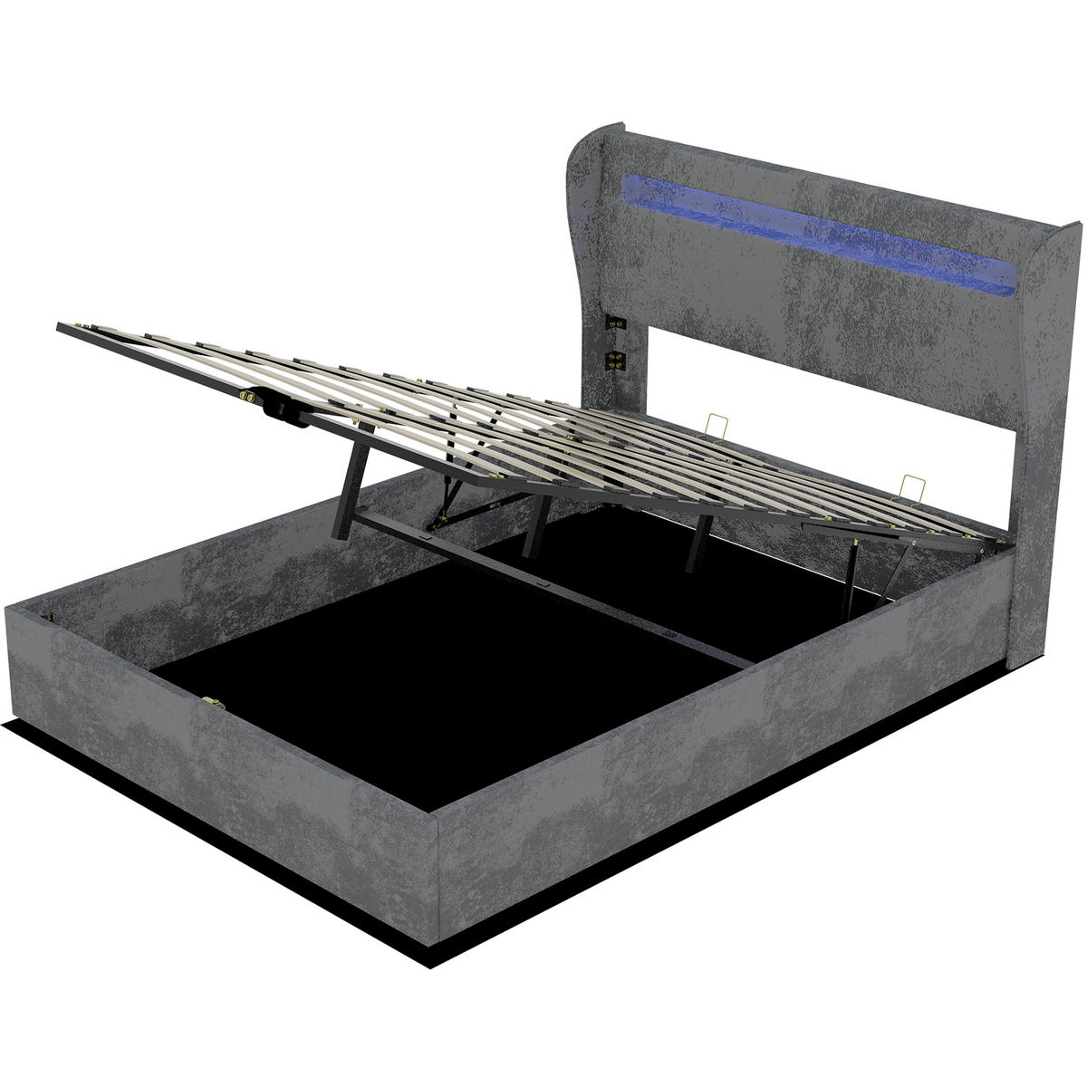 STAURAUMBETT 140/200 cm DE-32986 mit LED-Kopfteil und Matratze Grau - Grau, Metall (140/200cm) - ComfortXL
