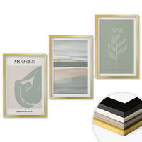 WANDBILDER 3er Set - 40x60 cm Goldrahmen - Abstrakte pastellfarbene Pflanzenformen - Goldfarben, Kunststoff (40/60cm) - ArtPrintCave