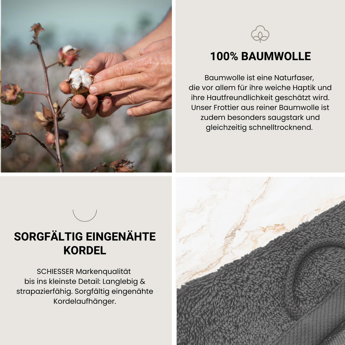 HANDTUCHSET Milano - 4-teilig - 50 x 100 cm - Dunkelgrau - Dunkelgrau, Textil (50/100cm) - SCHIESSER