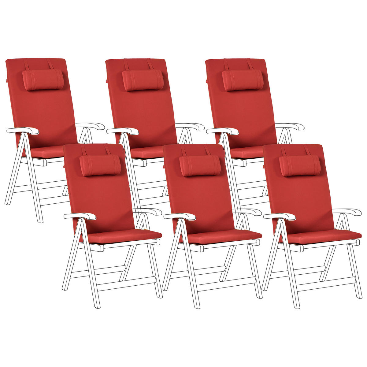 OUTDOOR-SITZKISSEN 6er-Set Rot 50/45 cm Java/Amantea Premium - Rot, Textil (71/71/50cm) - Beliani