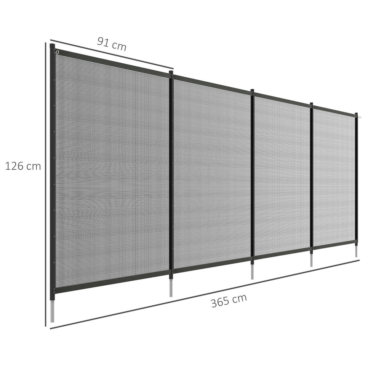 SICHTSCHUTZZAUN Poolzaun 365/2,5/126 cm schwarz aus Aluminium mit Steckfuß - Schwarz, Metall (2.5/126cm) - OKWISH