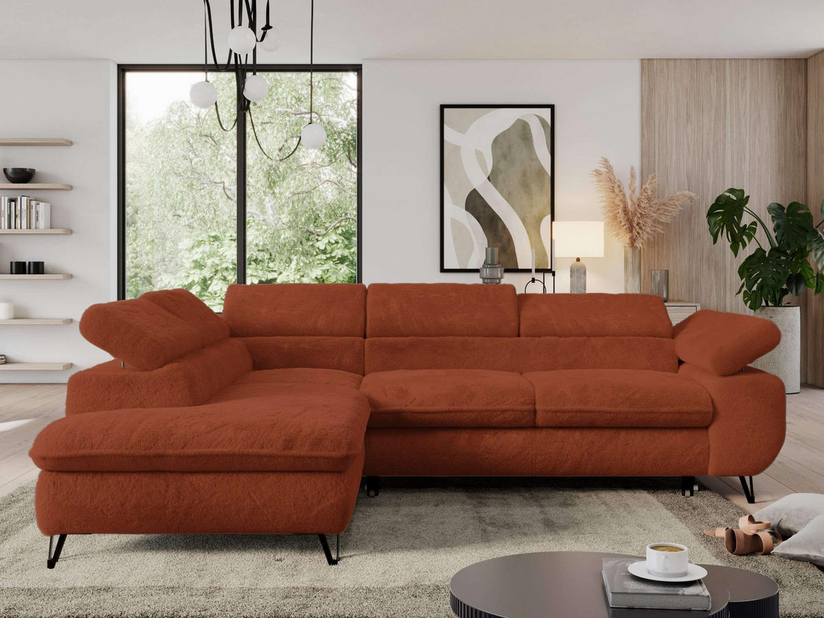 ECKSOFA PEDRO L Orange Plüsch - Links Seite - Schwarz/Orange, Textil/Metall (208/273cm) - MKS