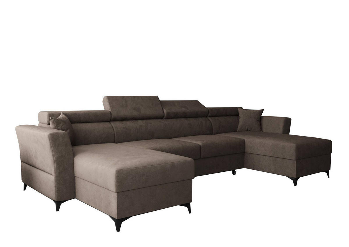 WOHNLANDSCHAFT Ribella Bronze 345/180/100 cm mit Schlaffunktion - Schwarz/Bronzefarben, Textil/Metall (345/100/180cm) - AX Living
