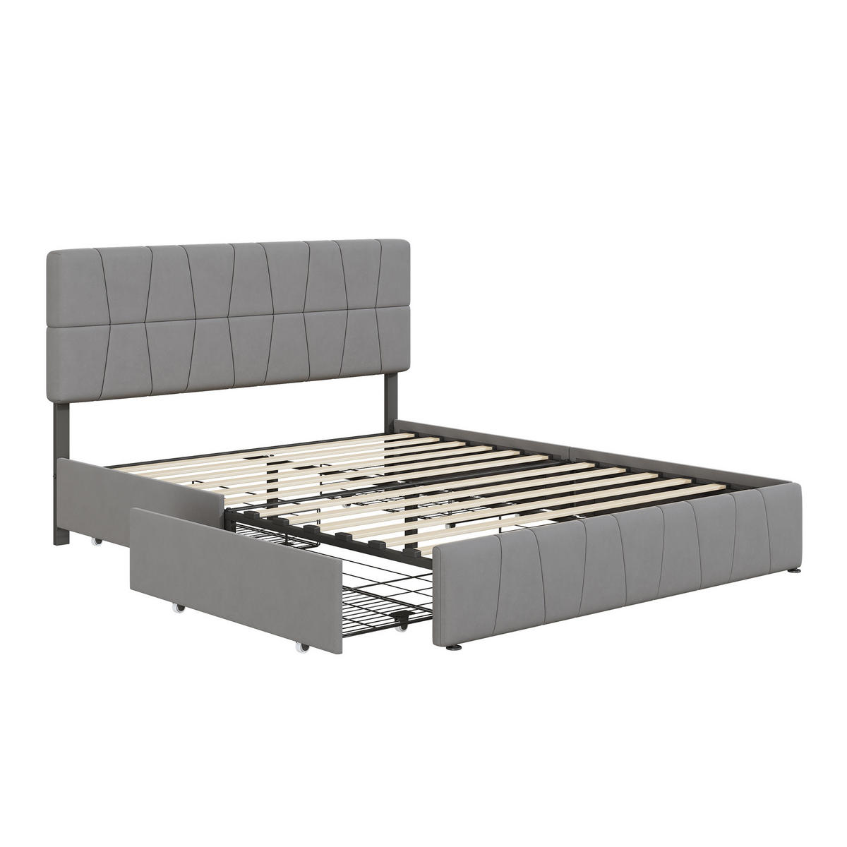 BETT 160/200 cm, mit 4 Schubladen, Samtstoff, modernes Design, Erwachsenenbett, Grau - Grau, Textil (160/200cm) - Waldena