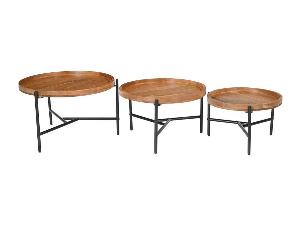 COUCHTISCH-SET - Akazienholz & schwarzes Metall - Holzfarben hell - ELORA - Naturfarben, Holz (75/75/45cm) - Vente-Unique
