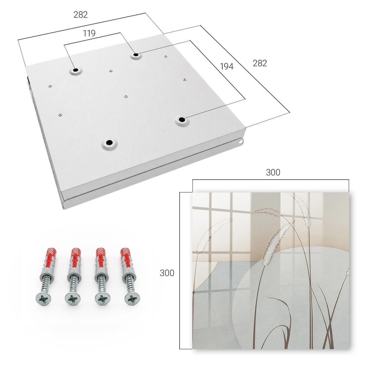 SCHLÜSSELBOX Weiß 30x30 cm – Türöffnung nach rechts - Natürliche Gräser - Beige, Metall (30/30/5cm) - TULUP