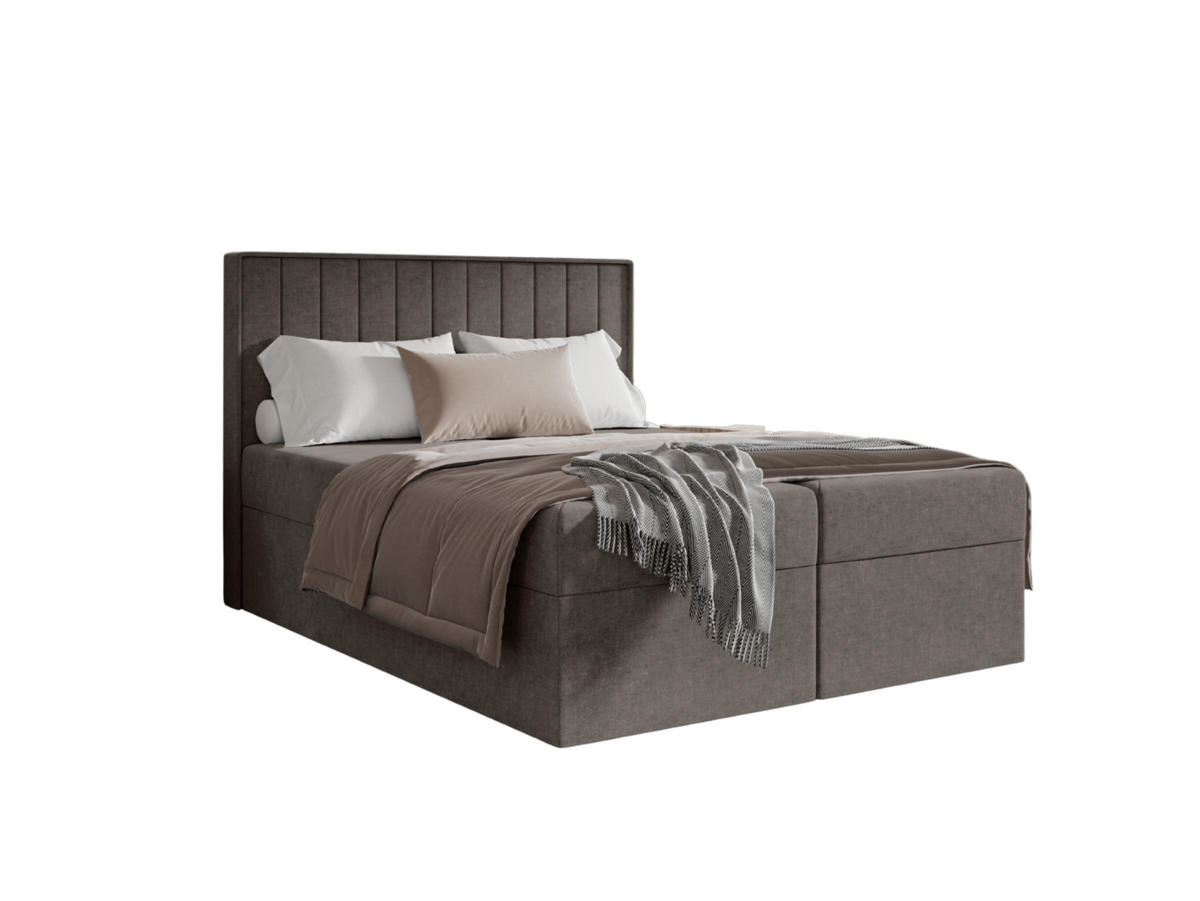 BOXBETT - Taschenmatratze + Topper 160x200 dunkelgrau Chenille - Dunkelgrau, Holz/Holzwerkstoff (160/200cm) - SIMKAM Furniture