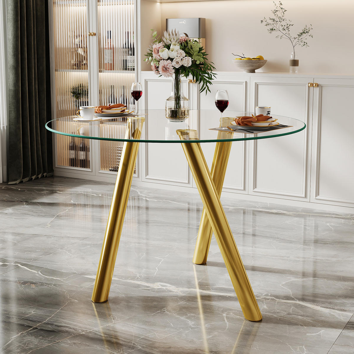 ESSTISCH runder Gold mit Metallbeinen 89 cm - Goldfarben, Metall (89/89/76cm) - Oxeza