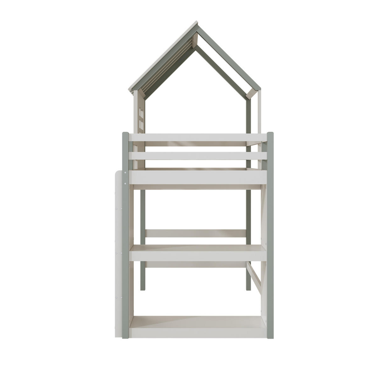 KINDERBETT 90/200 cm grün aus Massivholz mit Dachform Leiter und Lattenrost - Grün, Holzwerkstoff (90/200cm) - OKWISH