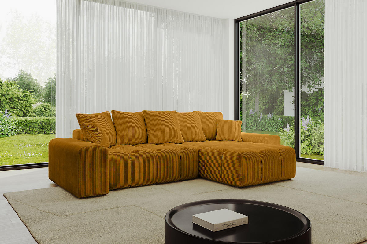 ECKSOFA Ottomane rechts ENIL-L 297x189x68 Senfgelb Cord - Currygelb, Holzwerkstoff/Kunststoff (189/297cm) - ALTDECOR