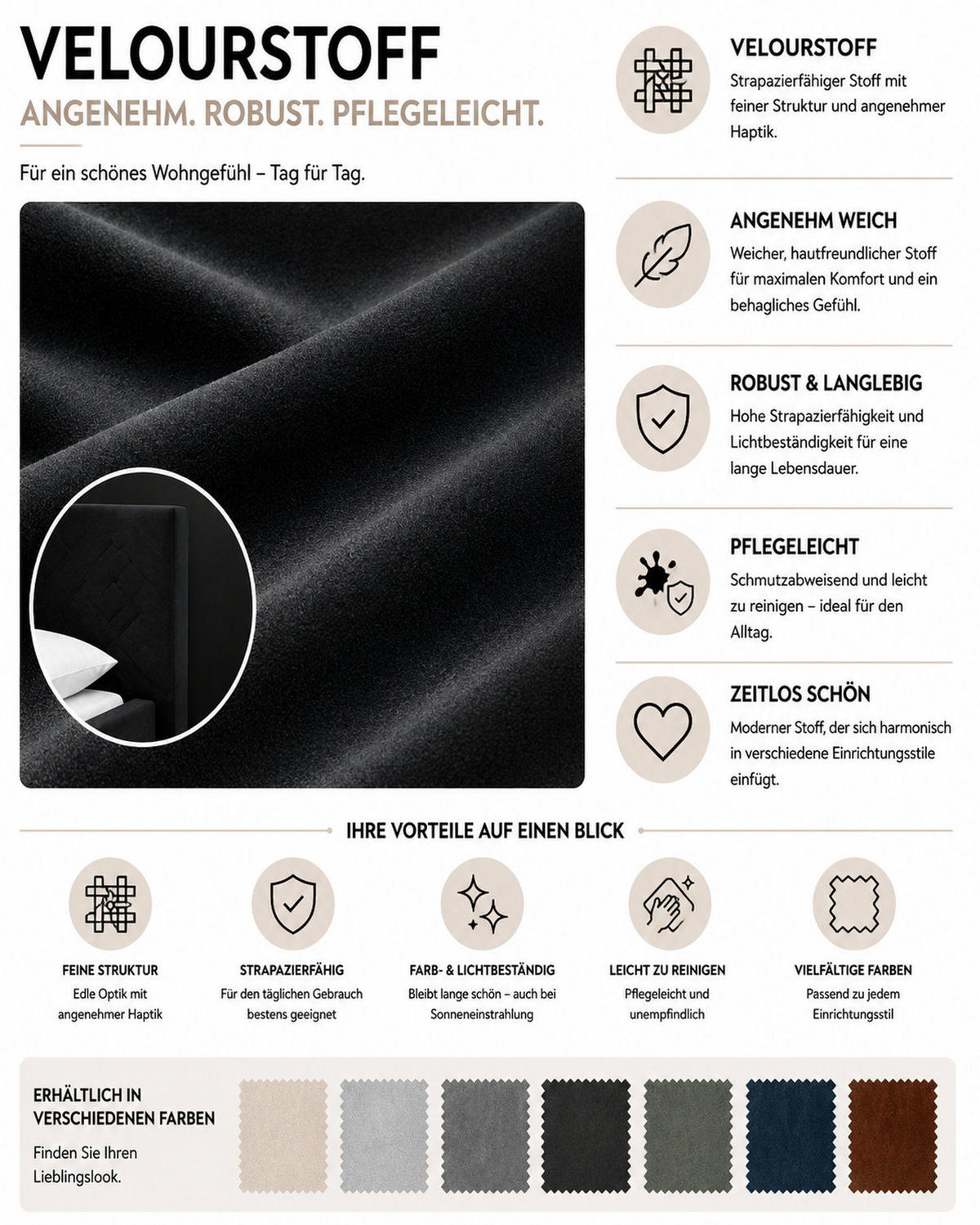 POLSTERBETT 140x200 cm AURA, Doppelbett mit Bettkasten und Lattenrost aus Holz, Velourstoff: Schwarz - Schwarz, Holz/Textil (140/200cm) - Marpur