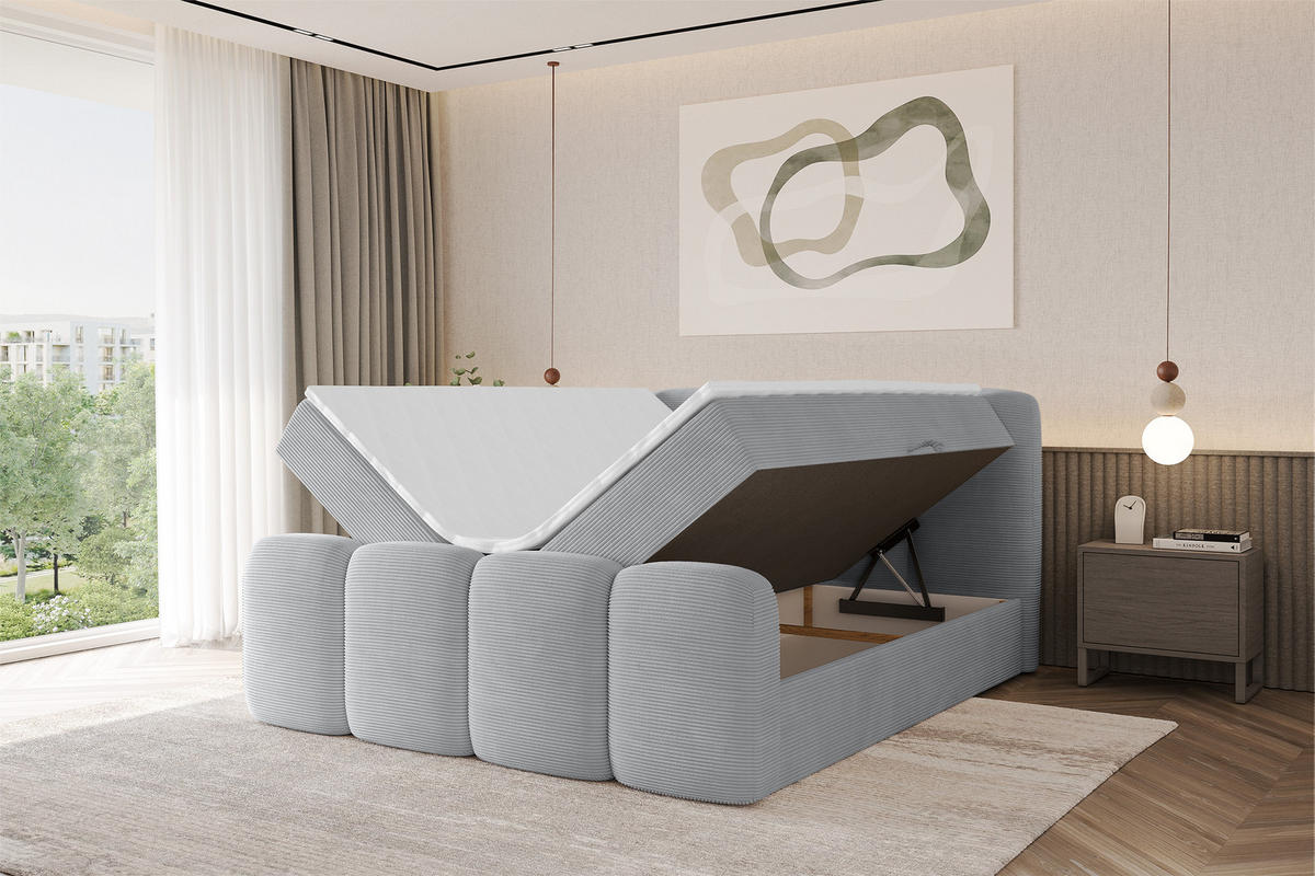 BOXBETT mit Matratze H3 - NINA-Z - 160x200 cm Grau - Silberfarben, Holzwerkstoff (160/200cm) - ALTDECOR