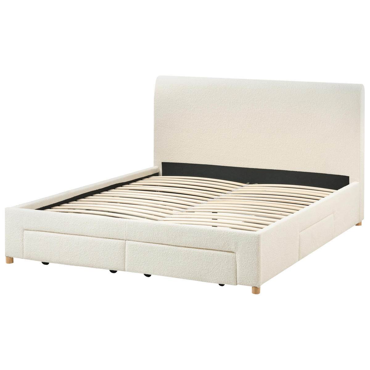 BETT mit Schubladen 160/200 cm Bouclé Hellbraun Soutrin - Hellbraun, Textil (160/200cm) - Beliani