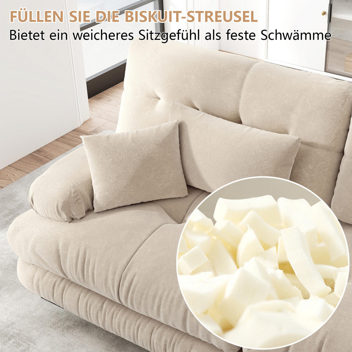 ECKSOFA 220/145/81 cm hellbraun aus Chenille mit Ottomanen und Kissen - Cappuccino, Textil (145/220cm) - OKWISH