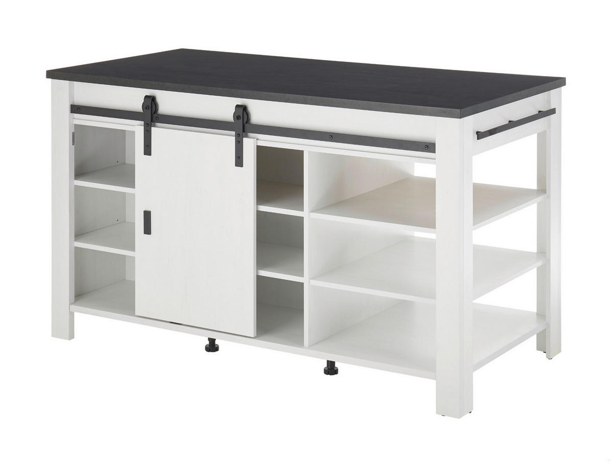 KÜCHENINSEL weiß Pinie, anthrazit Landhaus 162 cm, Kochinsel freistehend - Anthrazit/Schwarz, Holzwerkstoff/Metall (162/93/77cm) - Furn.Design