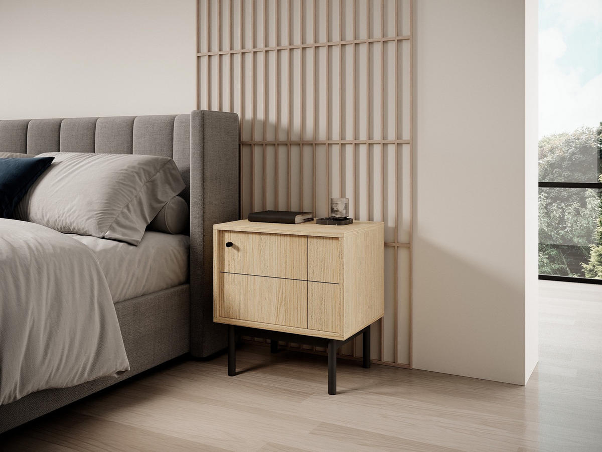 NACHTTISCH Japandies Eichenholzoptik 54 cm - Eichefarben/Schwarz, Holz/Holzwerkstoff (54/56.6/39cm) - Selsey