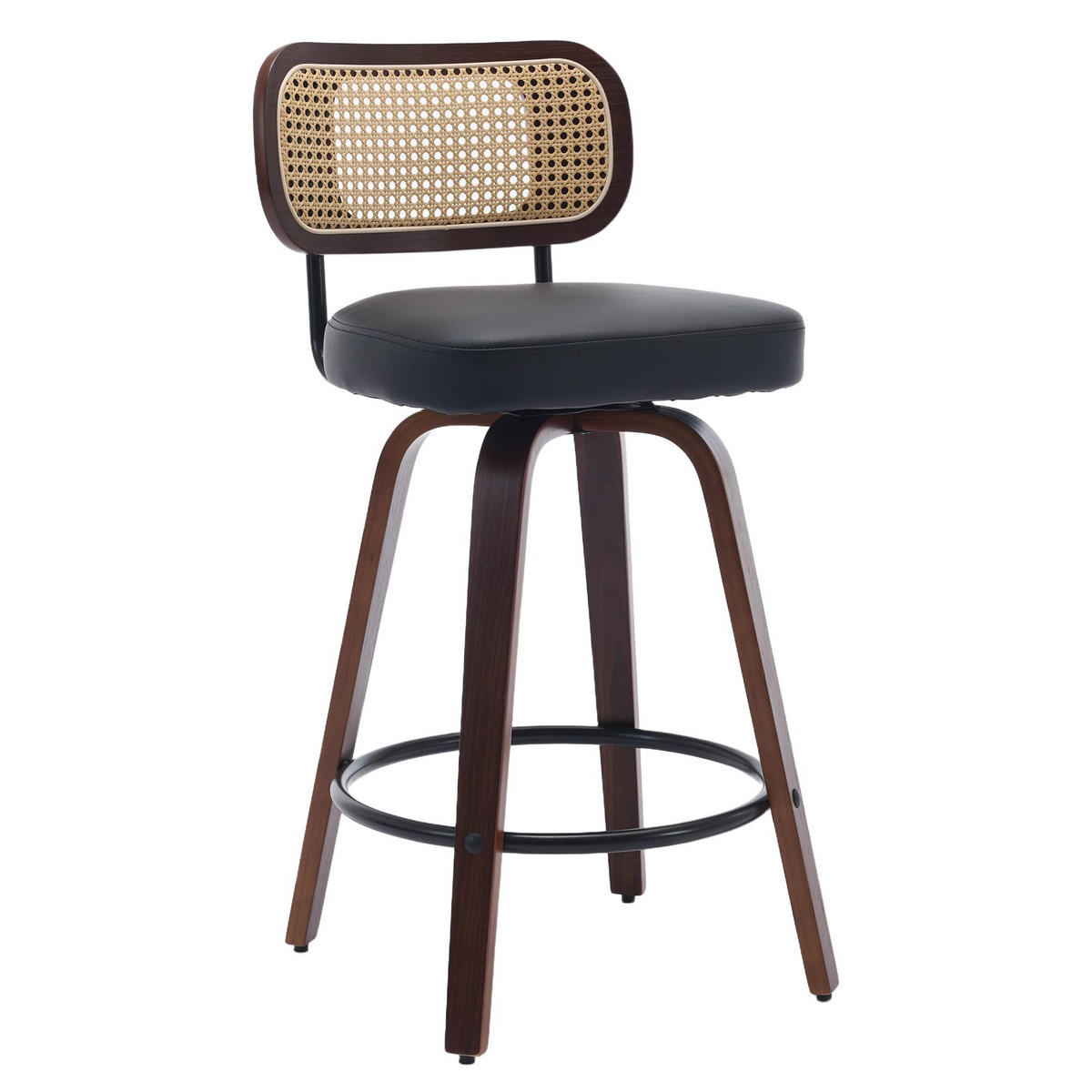 BARHOCKER 2er-Set,Drehstuhl,360° drehbar,PU-Leder,Schwarz - Schwarz, Holz (42/90/56cm) - LVHOM