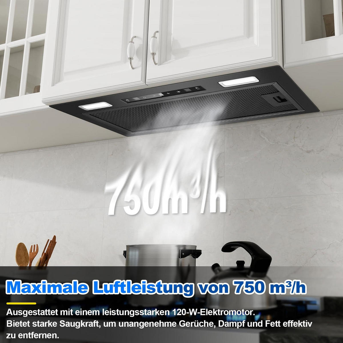 DUNSTABZUGSHAUBE Schwarz mit Touch-Bedienung, Aktivkohlefilter, Filter - Silberfarben, Metall (36.01/39.01/63.52cm) - Korfee