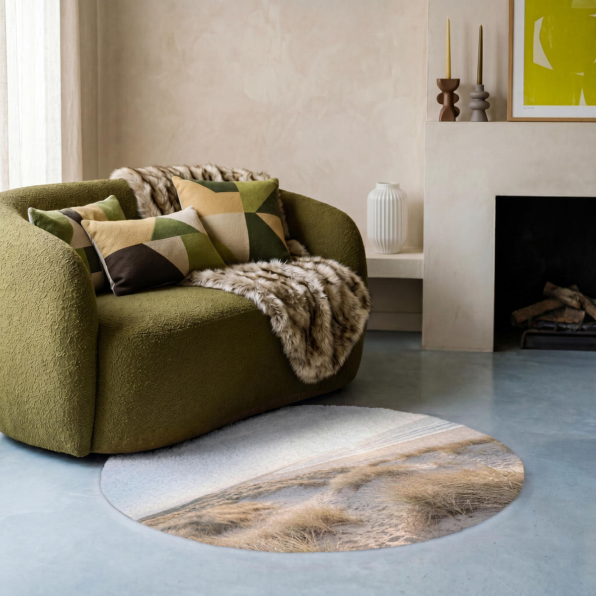 KOBERCE - Duny - Pláž - Béžová - 90x90 cm - piesková, textil/plast (90/0.4cm) - OnlyWow