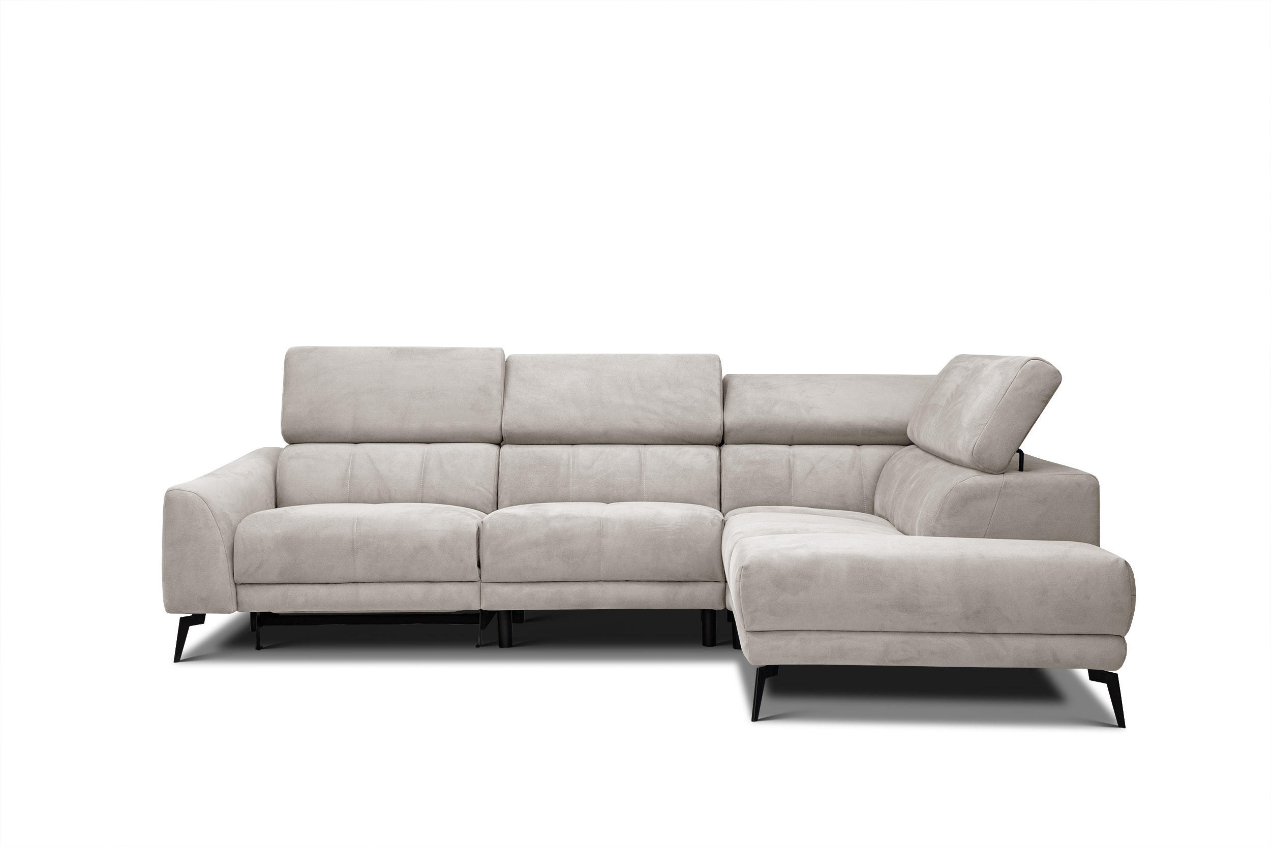 ECKSOFA LARS 5-Sitzer, 1 Relax, verstellbare Kopfstützen, beige - Beige/Schwarz, Holzwerkstoff/Textil (284/201cm) - Courtois Laville