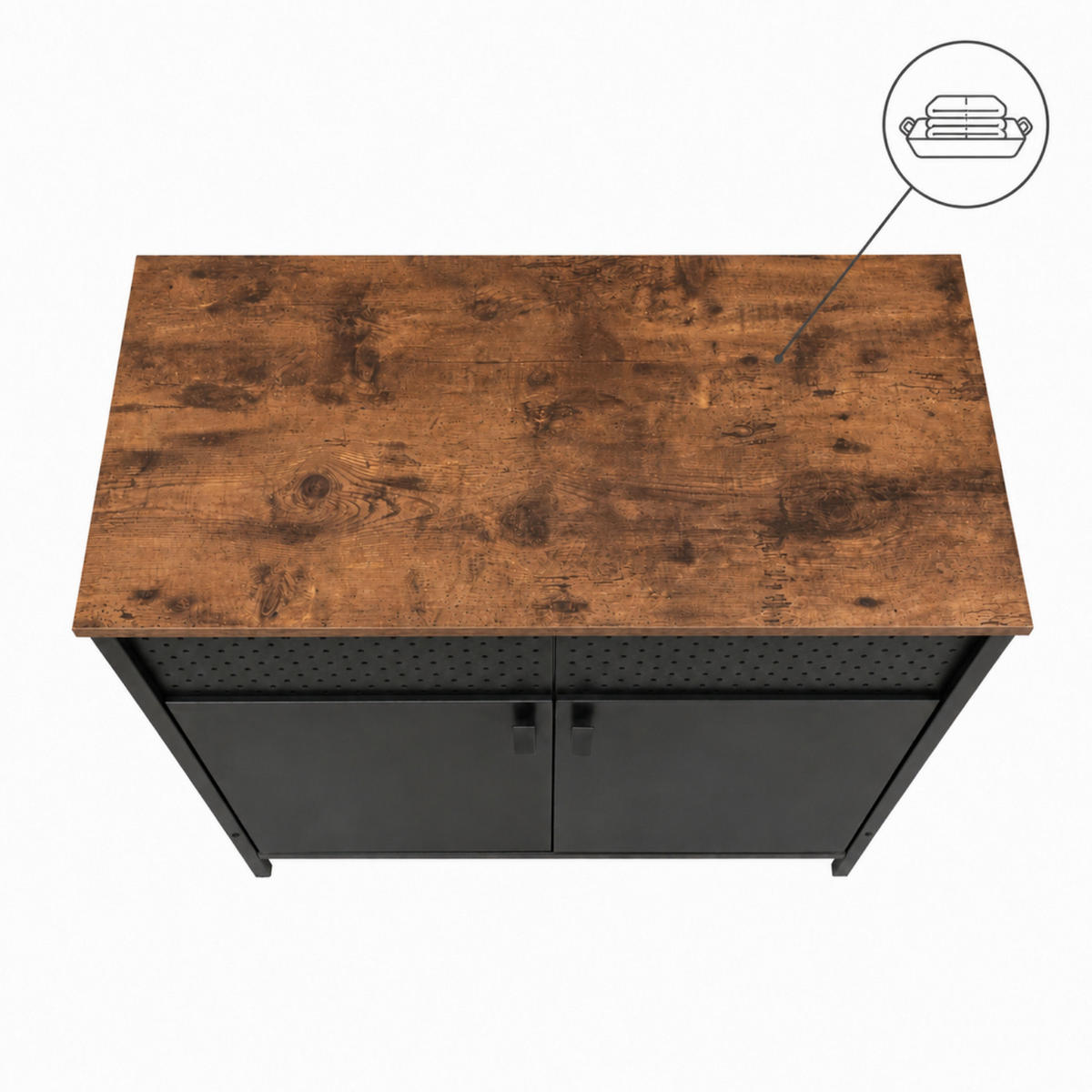 KOMMODE – Metall – Holzoptik – 2 Türen – höhenverstellbarer Einlegeboden – 80x40x84 cm - Dunkelbraun/Schwarz, Holzwerkstoff/Metall (80/84/40cm) - Begryf