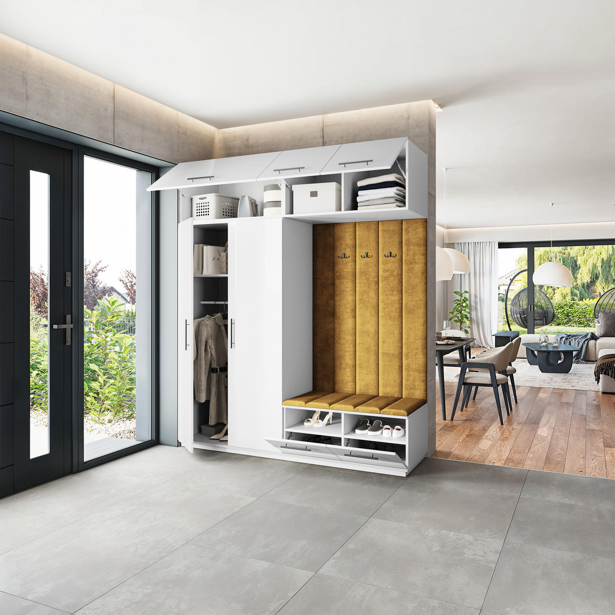 GARDEROBENSCHRANK REMA 200/240/60 cm Modern Garderobe-Set Weiß - Gelb/Weiß, Holzwerkstoff (200/240/60cm) - MASSENO