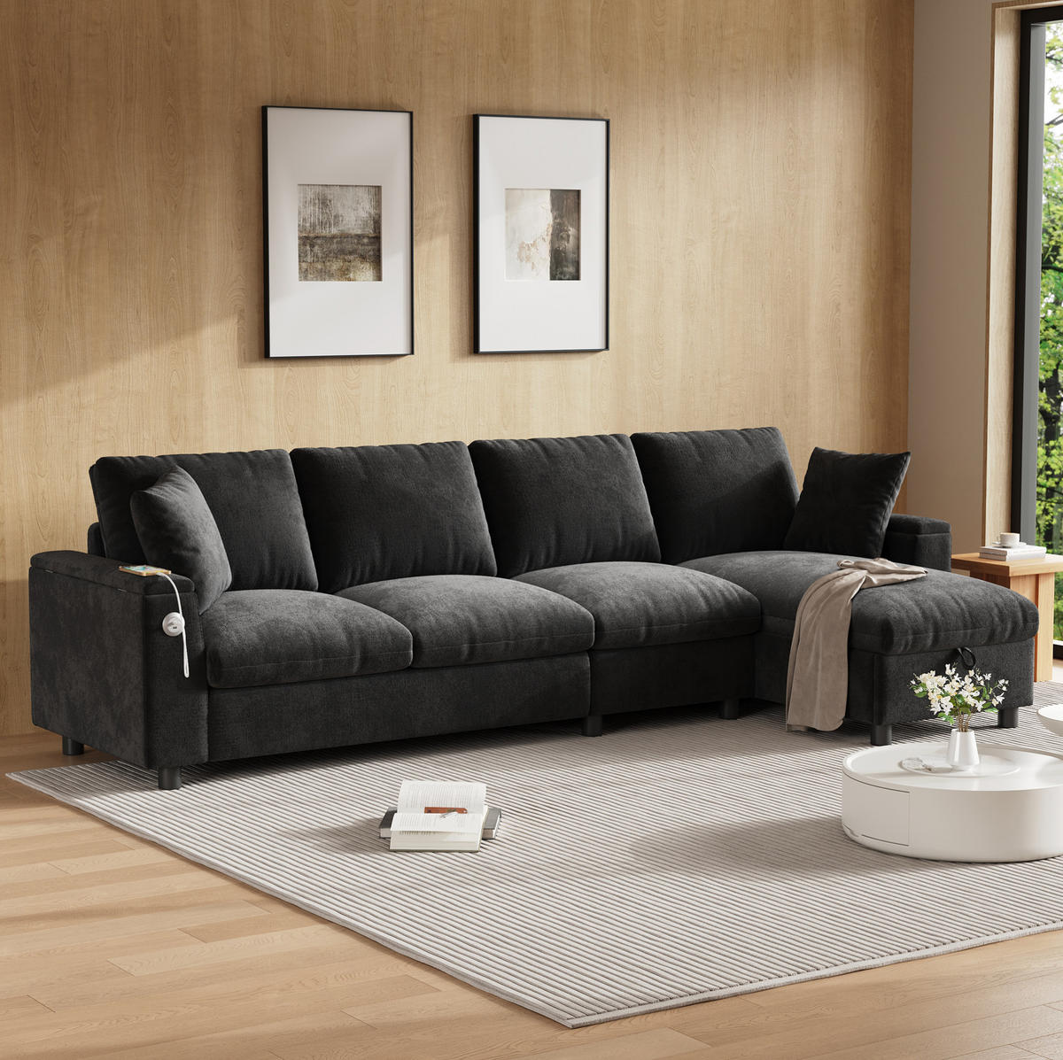 ECKSOFA 280/137/84 cm grau aus Chenille mit Schlaffunktion - Grau, Textil (137/280cm) - OKWISH