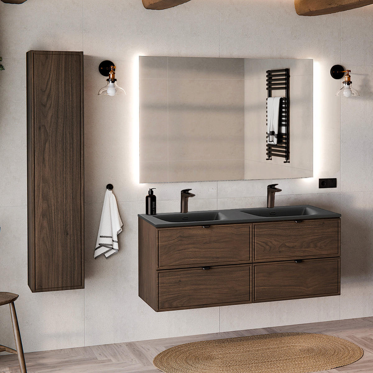BADMÖBEL 121cm Elias 2er-Set Holz - Braun, Holzwerkstoff (121/50/46cm) - Petits-meubles