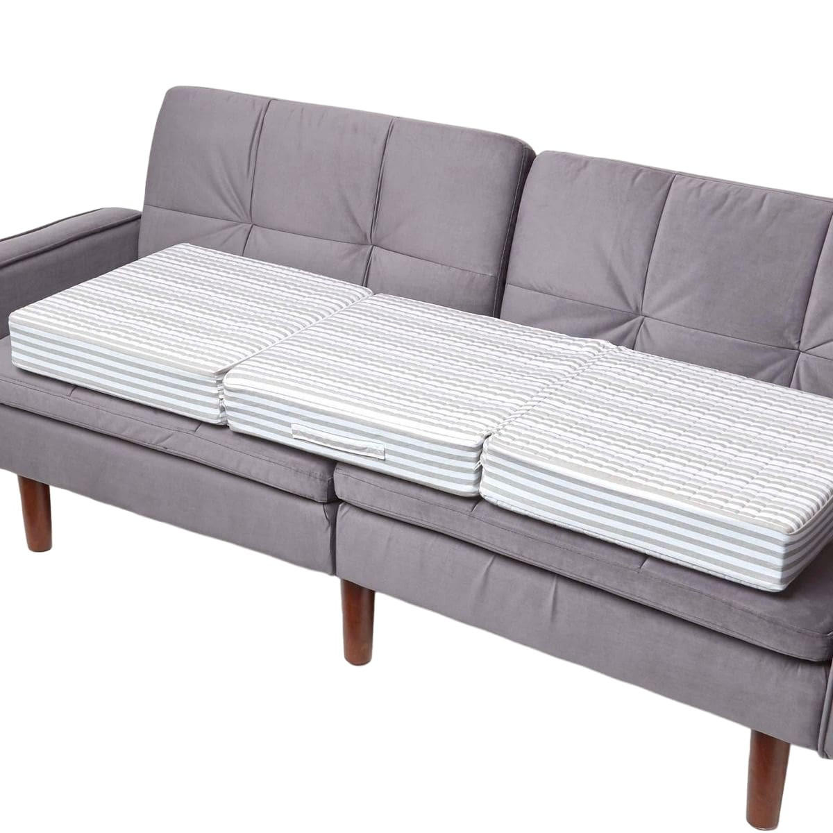 SOFA-AUFLAGE grau gestreift 150/50/10 cm – großes Sitzkissen orthopädisch - Weiß/Grau, Textil (150/50/10cm) - Homescapes