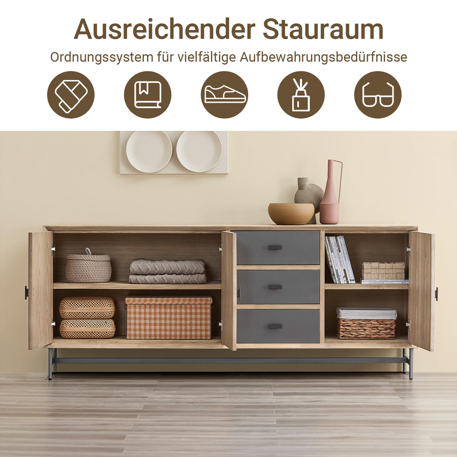 SIDEBOARD Natur - Naturfarben, Holzwerkstoff (200/81.5/40.6cm) - SoBuy