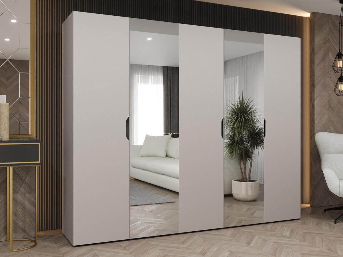 DREHTÜRENSCHRANK Malaga 250 mit Frontspiegel - Kaschmir, Holzwerkstoff (250/202/52cm) - MIRJAN24