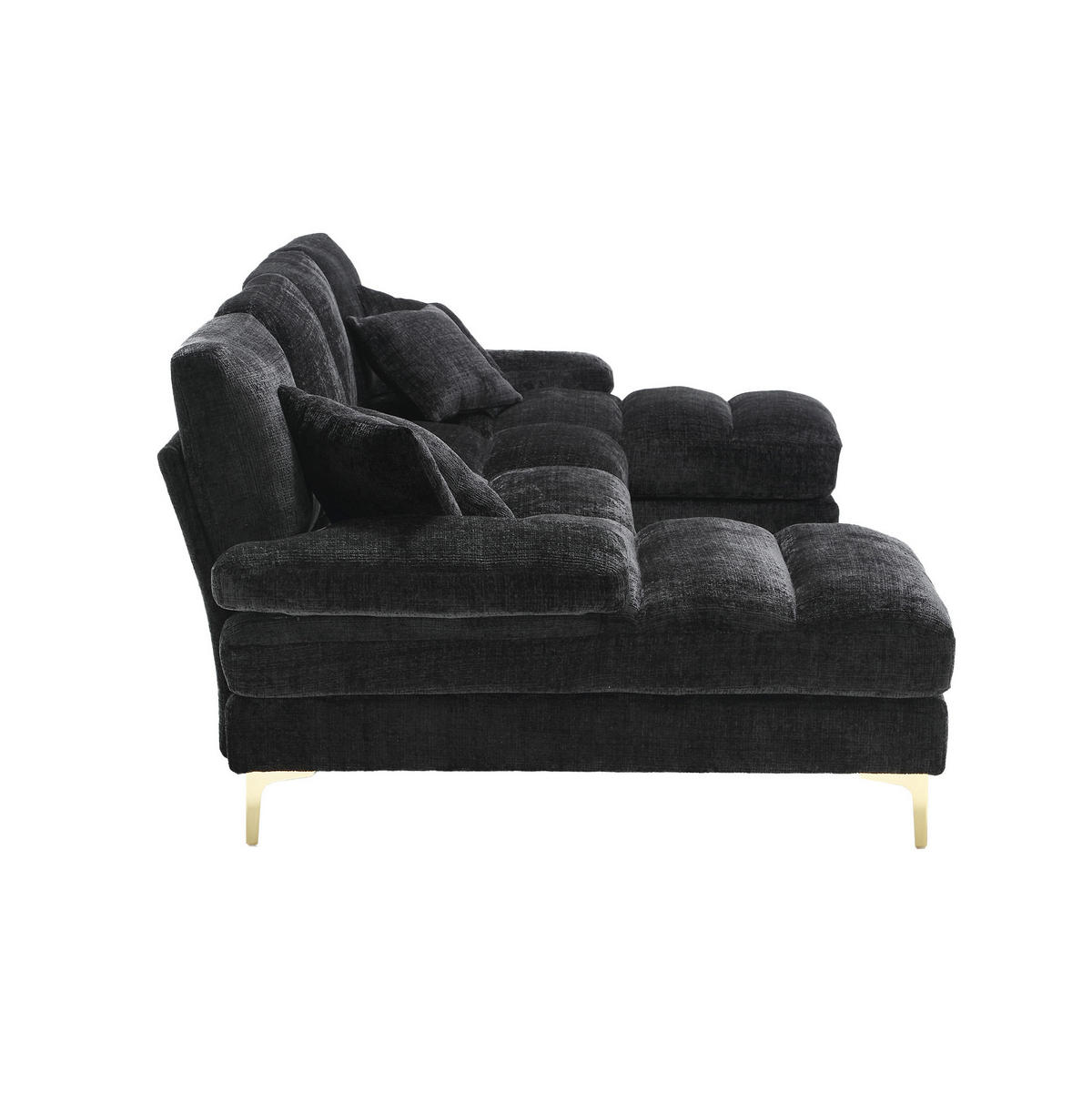 SEDACIA zostava z chenillu, 272/136/88 cm čierna, v tvare U s 2 leňoškami - čierna, textil (136/88/272cm) - BEAOK