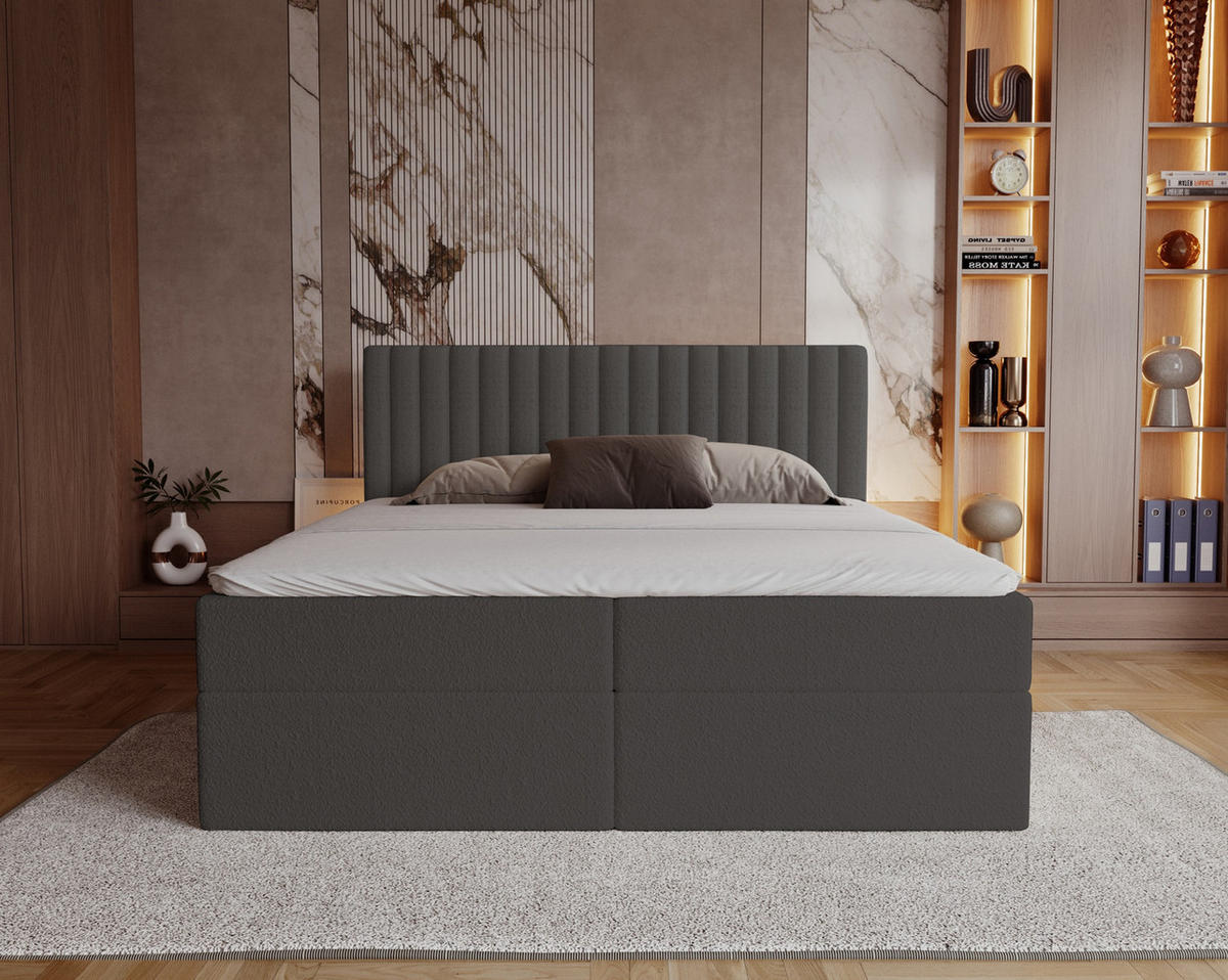 BOXSPRINGBETT Boucle 200x200 Daliro mit Bettkasten, Matratze H3, Dunkelgrau - Dunkelgrau, Holz/Textil (200/200cm) - Emporius