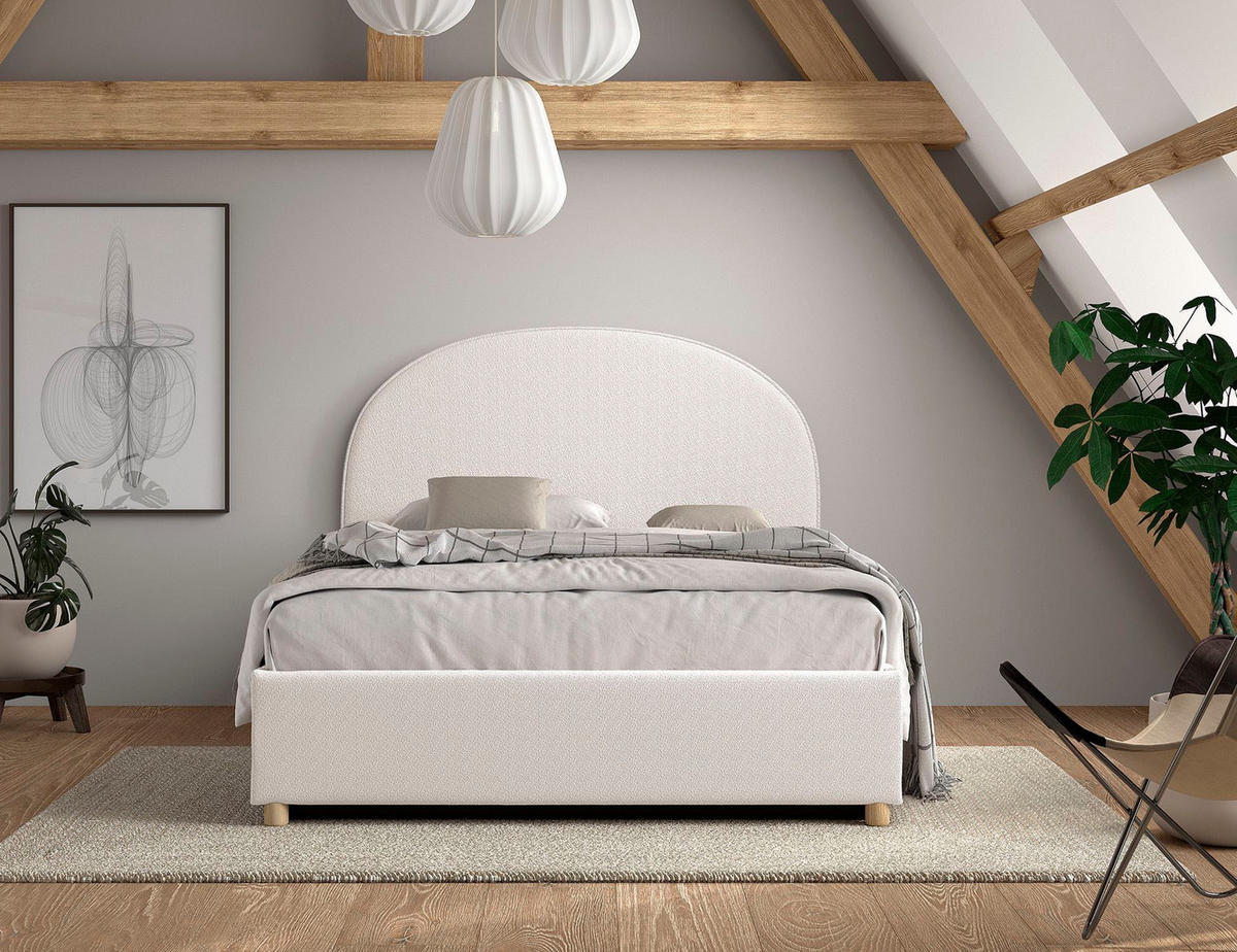 POLSTERBETT Karlotta 140x200 mit Bettkasten Bouclé Stoff weiß - Weiß, Kunststoff (140/200cm) - 58aufmkessel